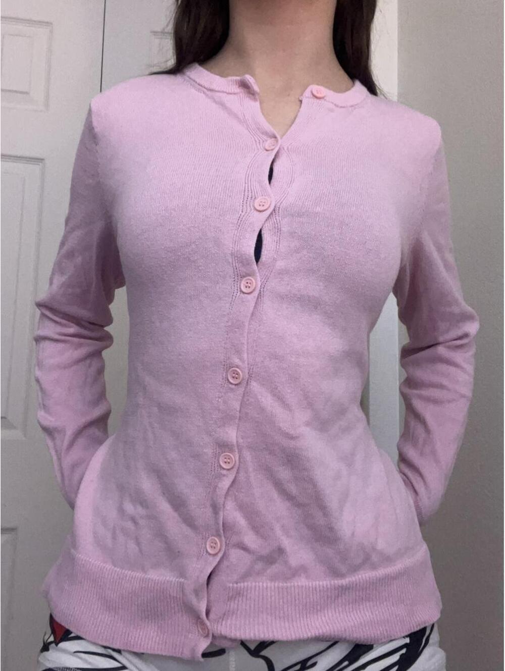 light pink cardigan